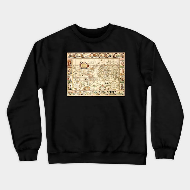 Antique Old World Map by Willem Blaeu, c. 1630 Crewneck Sweatshirt by MasterpieceCafe